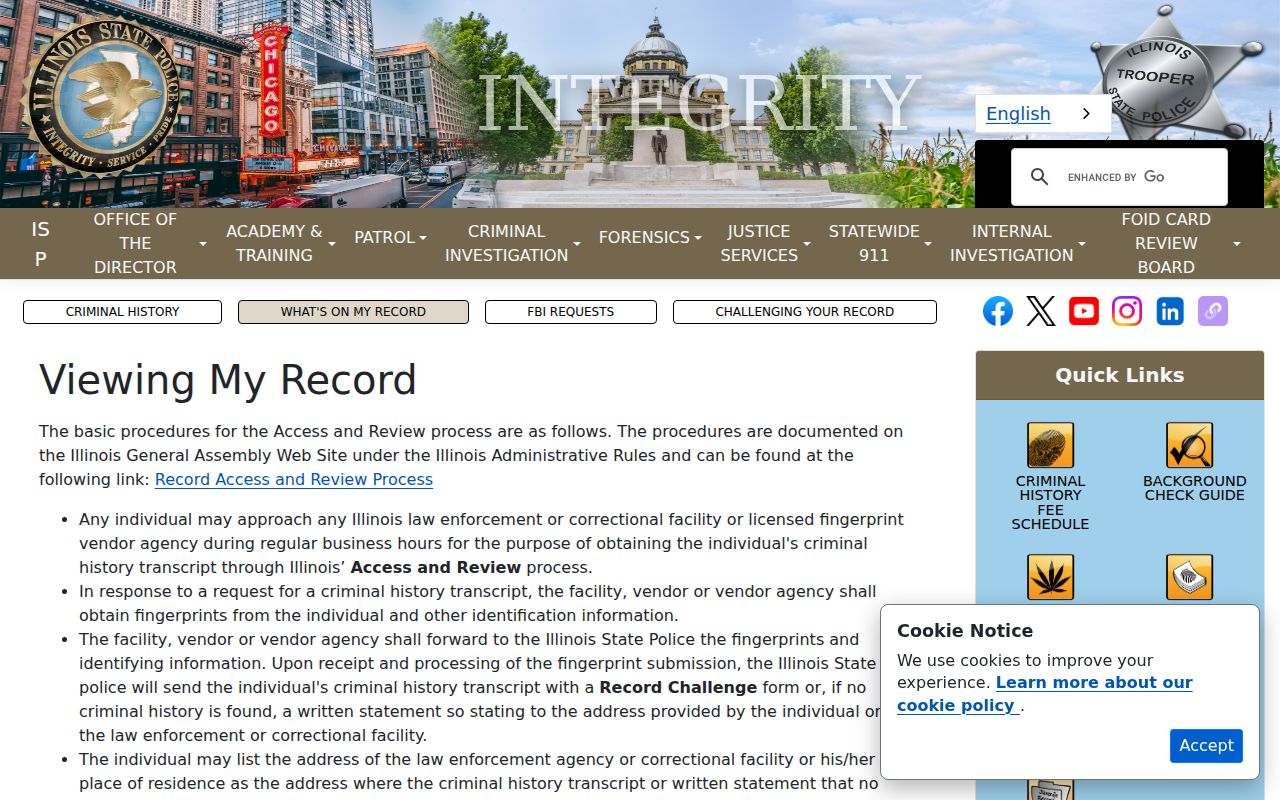Illinois State Police Access and Review record instructions