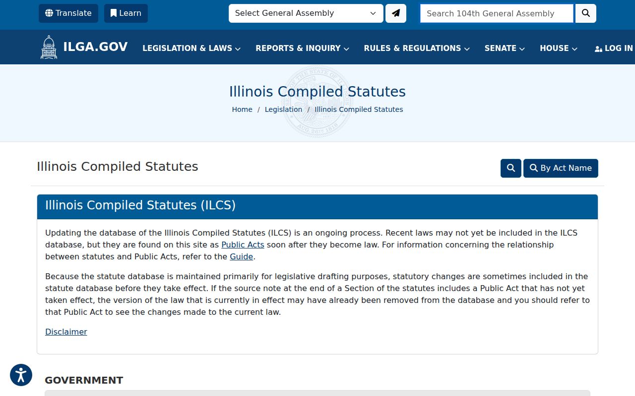 Illinois General Assembly statutory code search